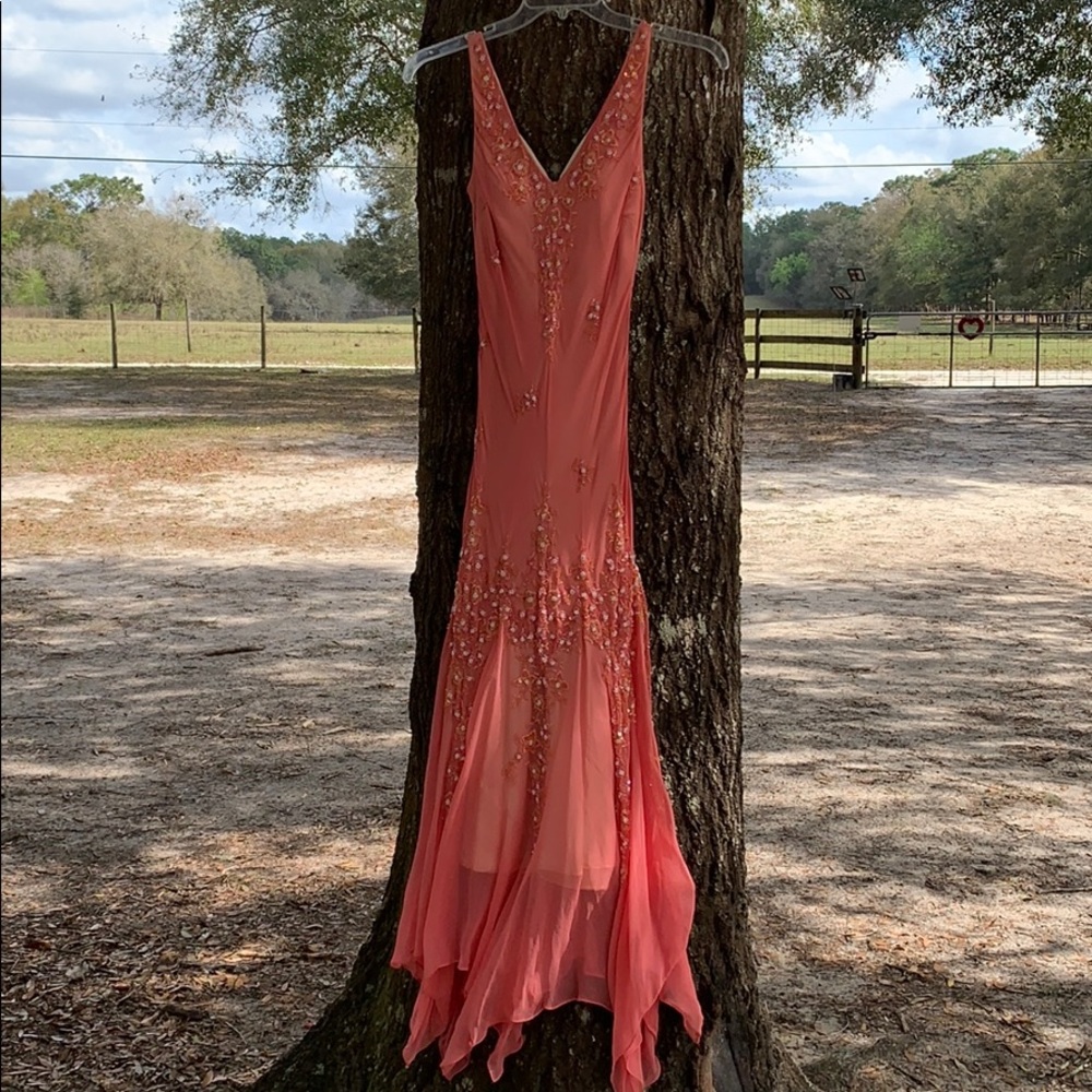 Scalia peach hand beaded gown